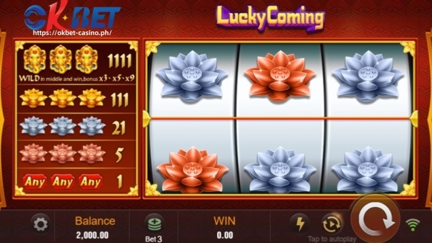 Ang Lucky Coming Slot Machine ay binuo ng Jili Bet Game. Ang malaking premyo ay 1,111 beses, na pinarami ng halaga na itinaya ng manlalaro.